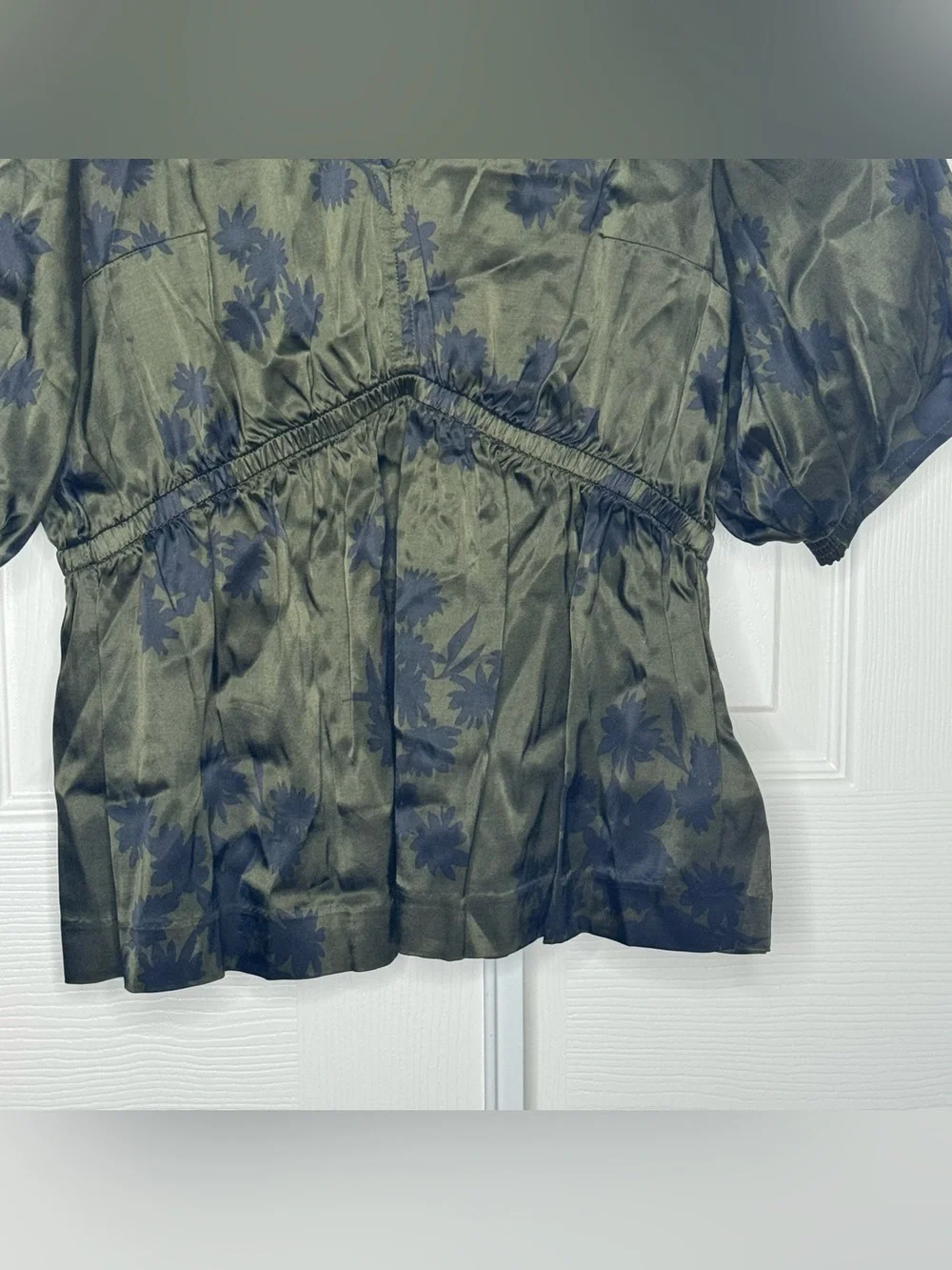 Madewell Satin Shirred Puff Sleeve Blouse Size S